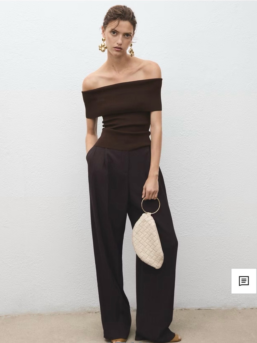 Mango Brown Off-Shoulder Fold-Over Tube Top
